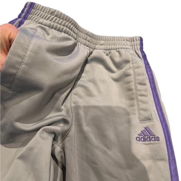 Adidas Girls work out athletic lounge pants grey gray with purple stripe 6X. - Picture 5 of 12
